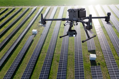 Industrial drone inspects solar panels